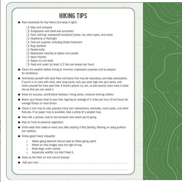NWT, The Hiking Logbook: Record Your Adventures, Peter Pauper Press, Green - Picture 8 of 11